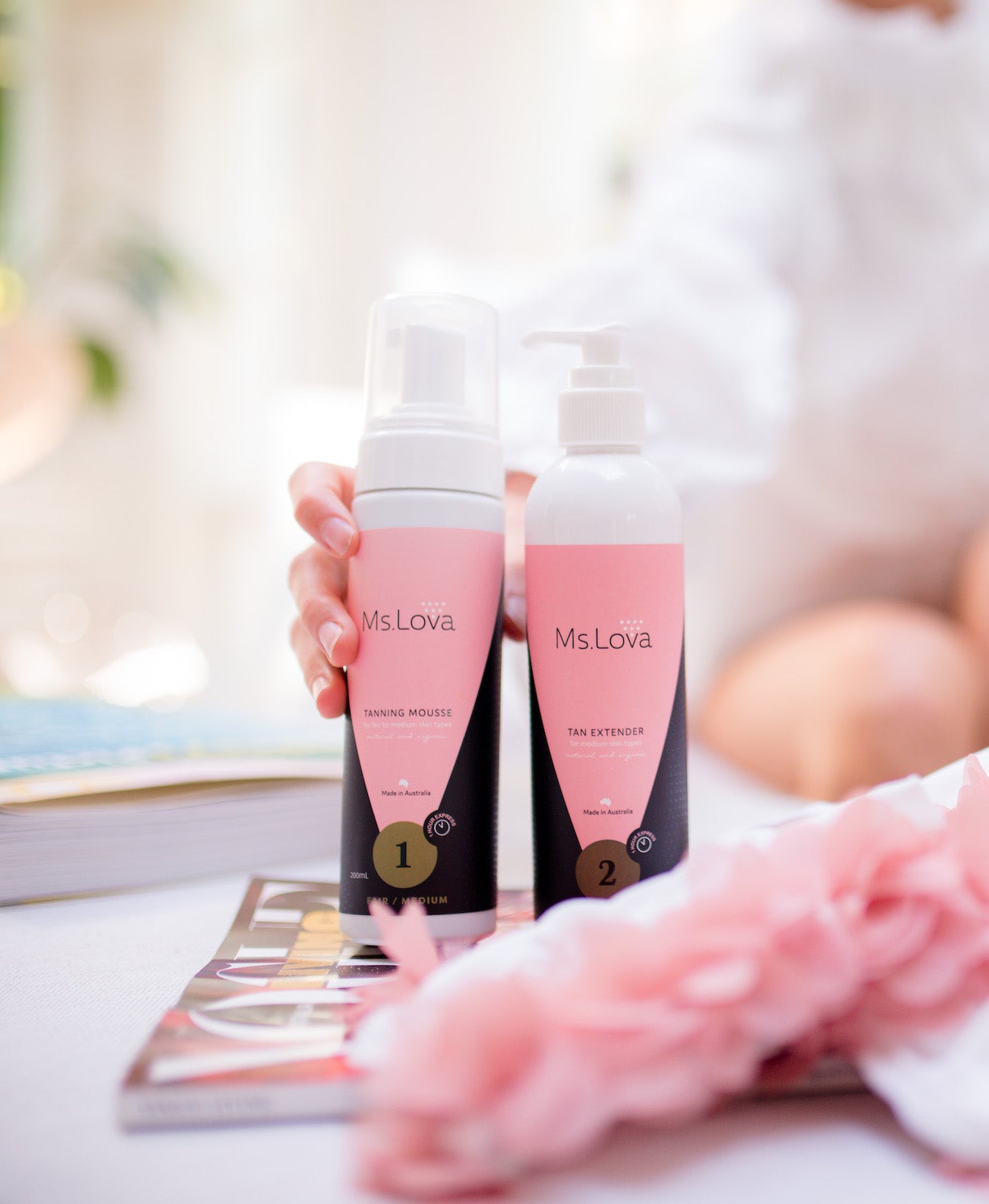 Natural-looking self tan products by Ms.Lova with soft glowing finish