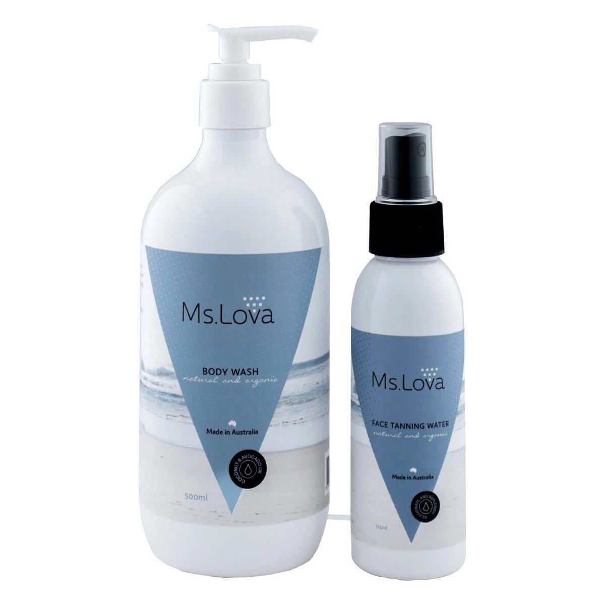 Ms. Lova Glow Bundle featuring Body Wash and Face Tan Water on a clean background